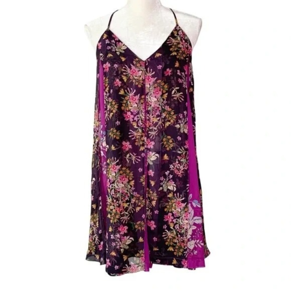 Marciano Silky Floral Print Luxury Slip Dress Size Small Purple Whimsical